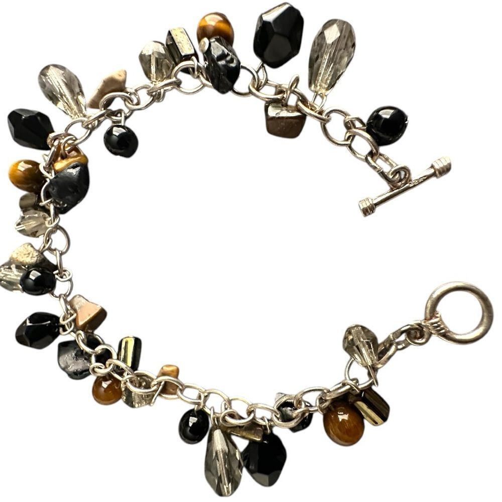 Sterling Silver Charm Bracelet with Genuine Gemstones - Unique Handmade Piece